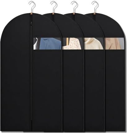 5 Stücke Schwarz Kleiderschutzhülle, 120 x 60 cm Kleidersack | Wasserdichte Atmungsaktive Kleidersäcke mit Reißverschluss, Staub und Mottendichte Kleiderhülle für Anzüge Hemden Mäntel