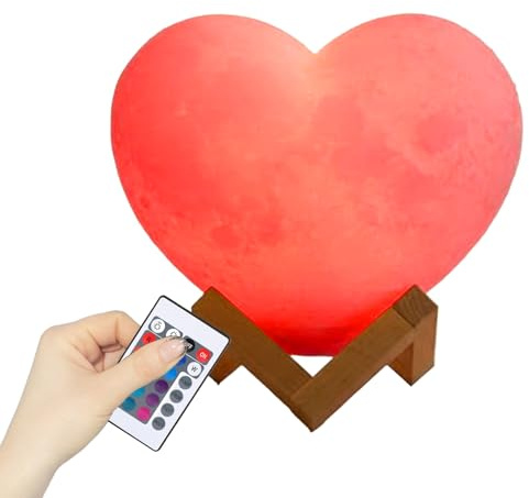 Genérico Luz Nocturna En Forma De Corazón - LED Recargable por USB con 16 Colores | Luz LED De Corazón Con Soporte Y Mando A Distancia - Para Dormitorio Juvenil Guardería Hogar Sala de Estar San