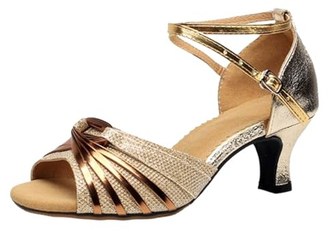 Sandaletter dam med klack glitter högklackade skor enkel rem sandaler med ankelremmar strandsandaler lätta slip-sandaler party festival outfit casual danskängor eleganta sandaletter, Guld, 40 EU