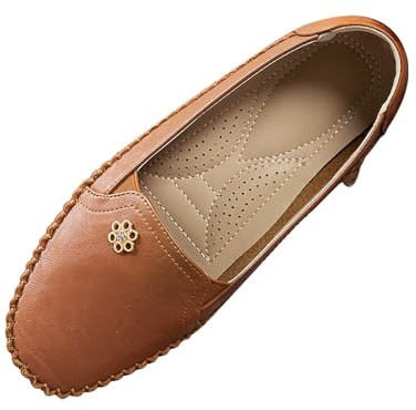 Loafer Fritidsskor för damer, sommar, enfärgade joggingskor, ventilerande löparskor, bekväma sommarskor, moderna pumpskor, platta låga promenadskor för komfort hela dagen, BRUN, 41 EU