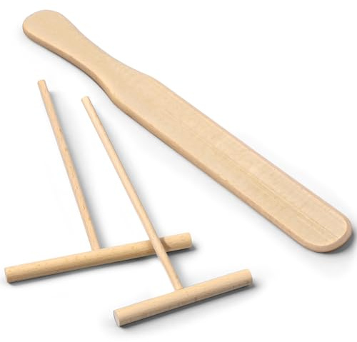 Crepe Spatula, 3 PCS Wooden Spatula 12 Crepe Spreader Tool, 4.7inch 3.5 T-Shaped Tool Batter Spreaders, Pancake Tools, Crepes Turner Sticks Fit Any Crepes Pan Maker, Pack of 3