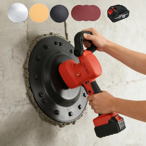 RUODATONLY Electric Concrete Cement Mortar Trowel with Brushless Lithium Battery,Handheld Wall Smoothing Machine,Masons Plastering Trowel Tool, 6 Speed Regulation, 3 Sheets of Sandpaper 1battery