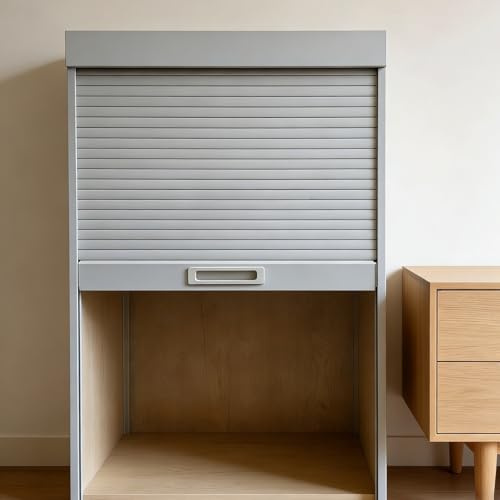 Kit de porte à lamelles, volet roulant, Kit de porte à tambour rétractable avec poignée, plusieurs tailles for placards, armoires(34x22in/86x56cm)
