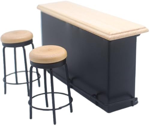 3 Unids/Set Muebles De Casa De Muñecas En Miniatura, Muebles De Casa De Muñecas De Madera con Barra De Bar Y Taburetes, Mini Realista Y Robusto para Accesorios De Decoración Artesanal De Escritorio