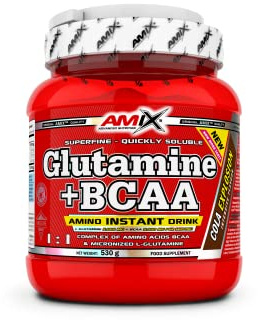 AMIX - Bcaa Glutamina - 530 Gramos - Complemento Alimenticio de Glutamina en Polvo - Reduce el Catabolismo Muscular - Ideal para Deportistas - Sabor Cola - Aminoácidos Ramificados
