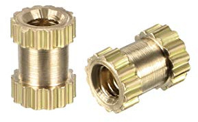 sourcing map 100 Stück Gewindeeinsatz Messing Rändelschrauben Schraubmuttern M2 x 5mm(L) x 3.5mm(OD)