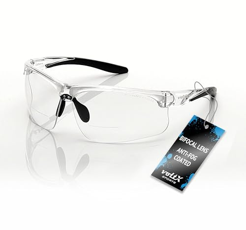 voltX ULTIMATE SPORTS Bifokal-Sportschutzbrille KLAR +1,5 | UV400 beschlaghemmende Gläser. Mikrofaserbeutel inklusive. Verstellbare Nasenpads.