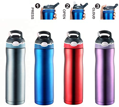 Trinkflasche Isolier Thermo Flasche Edelstahl Wasserflasche Auslaufsicher Sportflasche, 600 ml, Düse BPA-frei, Heiß und kalt halten mit Sperren Doppelwandige thermoskanne Camping Draussen