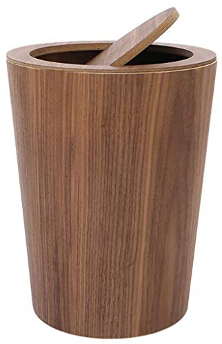 courti Holz Mülleimer mit Schaukeldeckel, runde Küche Mülleimer, kleine Abfalleimer Papierkorb für Büro Badezimmer Wohnzimmer A 19x19x30cm (7x7x12inch)