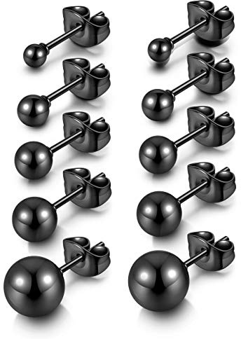 AllerPierce Kugel Ohrstecker 10 Stücke Edelstahl Ohrstecker Set 3-8mm Studs Perlen Ohrringe Knorpel Ohr Piercing Unisex Ohrschmuck Silber Gold Schwarz Rosegold