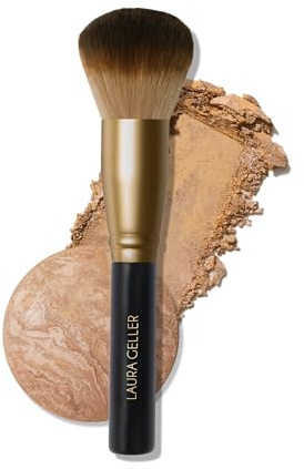 LAURA GELLER Full Face Powder Makeup Brush with Wooden Handle in Midnight Black – Foundation, Setting Powder, Blush, Bronzer, Highlighter and Luminizers – Sheer, Even Application and Blending Makeup