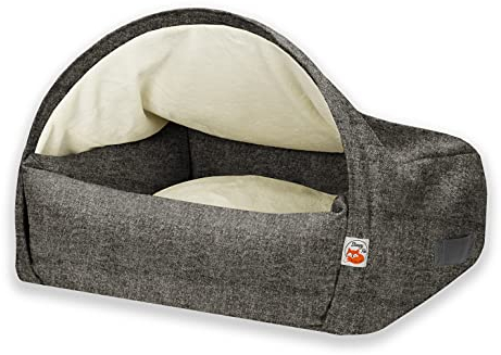 Sleepy Fox® - Premium Höhlenbett für Hunde und Katzen - Preisgekröntes, Patentgeschütztes Design (Grey Chenille, Small: 65w x 55d x 40h cm)
