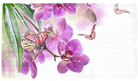 WARMFM Lila Orchideen-Schmetterling Badewanne Duschmatte rutschfeste Duschmatte mit Saugnäpfen und Ablauflöchern 14,7 x 26,9 Zoll