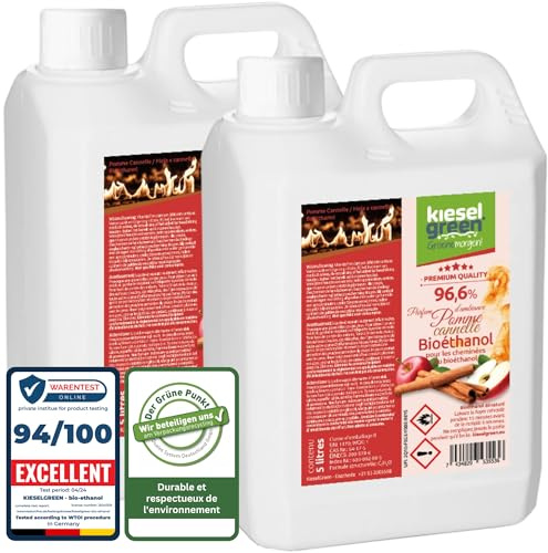 KieselGreen Bioethanolo 10 Litri con Fragranza per Caminetto a Etanolo – Bio-etanolo profumato per Ambienti, molte Fragranze - Profumo per Caminetto a bioetanolo da Interno o da Tavolo
