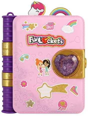 Funlockets - Mon Journal à Sécret Edition Paillette - Journal Intime Rose - Kit Scrapbooking - Déverrouillez 30+ Surprises et Accessoires - pour Enfant Dès 6 Ans