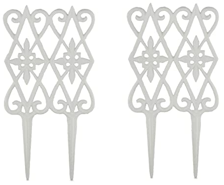 Relaxdays Beetzaun, 2 Zaunelemente je HxB: 36 x 17,5 cm, Steckzaun mit Verzierung, Beeteinfassung, Gusseisen, weiß