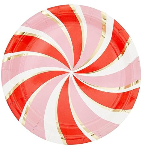 Slant Collections 12-Count Christmas Disposable Paper Plates, Dinner Size-9-Inch, Peppermint
