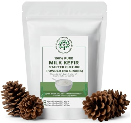 Freeze Dried Milk Kefir Starter Culture Powder (12 Pack) Milk Kefir with Cultures for Bubbly Probiotic Drinks Soda Water, Juice,Yogurt Probiotic Starter - No Maintenance - Leche De Bulgaros Polvo - Non Gmo - Gluten Free