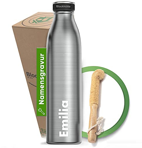 Blockhütte Edelstahl Trinkflasche personalisiert I 500 ml I Kinder, Erwachsene - Auslaufsicher, BPA-frei, Thermoflasche für Sport, Schule, Outdoor - Individuell mit Namen Gravur - Geschenk