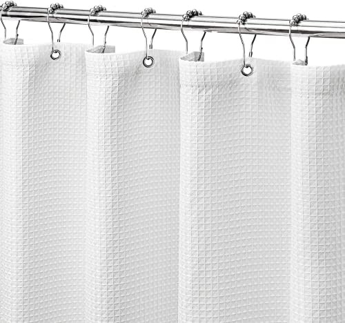 Extra langer Duschvorhang, weißer Duschvorhang, Waffelmuster, Stoff, strapazierfähig, Hotelqualität, Badezimmer, Duschvorhänge – Spa, Hotel, Luxus-Badezimmervorhang, wasserdicht, waschbar, 183x244 cm