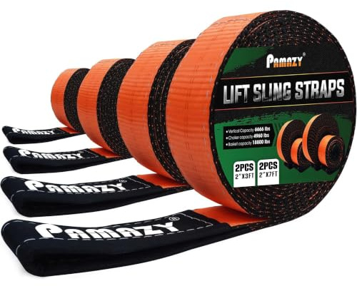 2PCS 2”x3FT & 2PCS 2”x7FT Supper Sturdy Lift Sling Straps, 18800 Pound Capacity Heavy Duty Eye-Eye Nylon Strap for Hoist, 2-Ply Polyester Rigging Straps, Tree Saver Recovery Straps Web Sling | Eye-Eye Nylon Strap for Hoist, 2-Ply Polyester Rigging Straps, Tree Saver Recovery Straps Web Sling Winch