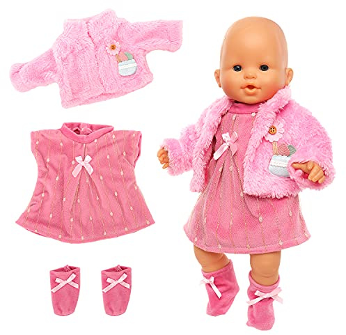 Baby Doll Clothes Casual Cute Pink Suit with Dress Coat Socks