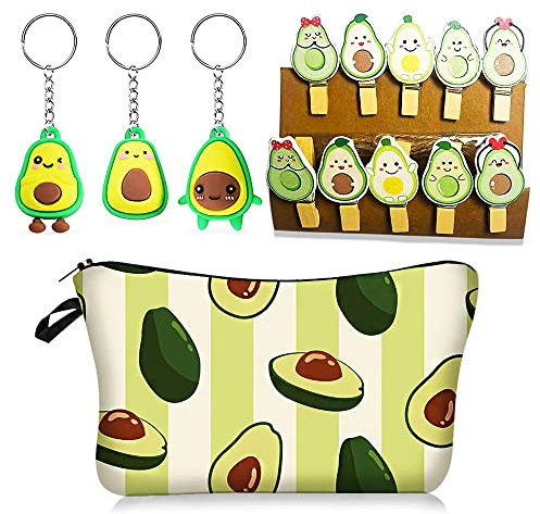 SUNSK Estuche para lápices de Aguacate llaveros de Aguacate Bolsa de Cosméticos Llavero De Dibujos Animados Mini Clip de Madera Clips de Fotos Set Papeleria para Niños 12 Piezas