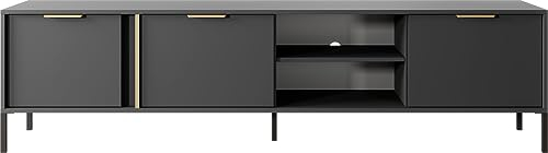 WFL GROUP Elegant Anthrazit Fernsehtische - Modern RTV - Schrank 150 200 cm - Skandinavisch Schrank mit goldenen Griffen - NOX Set - mit Hohe Schwarze Metallfüße - 202 x 40 cm - TV - Schrank 200