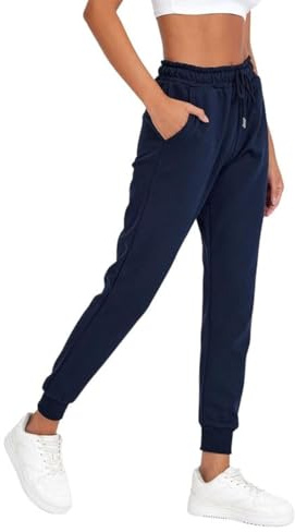 COMEOR Joggingbyxor dam – bomull sportbyxor långa varma träningsbyxor, dam fritidsbyxor, sweatpants med normal passform för fitness, yoga, fritid, Mörkblå, XL