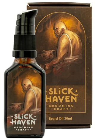 Slickhaven Greasy Butcher Bartöl 10/30ml – Leder-Tierischer Duft mit süßen und würzigen Noten – Handgefertigte Qualität – Natürliche Bartpflege – Schützt und spendet Feuchtigkeit dem Bart (30ml)