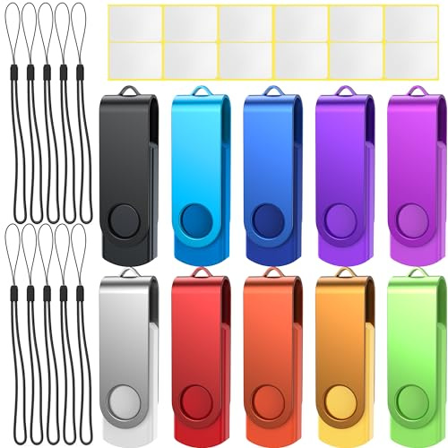 Uflatek USB Sticks 16GB USB 3.0 Speicherstick 10 Stück 16 GB Memory Stick Bunt Flash Drive Rotate USB-Flash-Laufwerk Metall Thumb Drive Externer Datenstick mit Lanyard