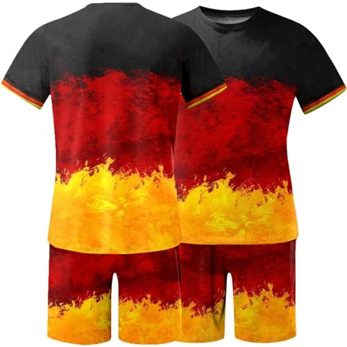 Deutschland Set Herren T-Shirt und Shorts Trikot 2-Teilig Sportanzug Germany Fans Supporter EM 2026 Fan Shirt Spielernummer Fanartikel Outfit Zweiteiler Sommer Kurzarm Football Fan Trainingsanzug