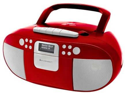 Soundmaster SCD7800 tragbares Digitalradio CD-Player Kassettenspieler Hörbuchfunktion DAB+ UKW-Radio USB-Anschluss Kopfhöreranschluss, Farbe:rot