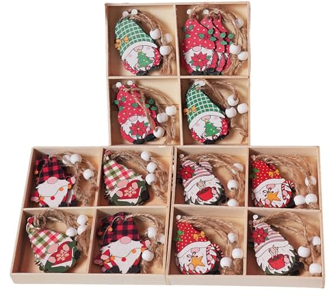 Holz-Weihnachtsanhänger, Holzkiste 36er-Set, niedlicher Weihnachtsmann-Anhänger, Christbaumschmuck, traditionelles Thema, rot/weiße Weihnachtsdekoration