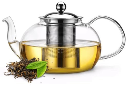 20oz (600ml) Clear Glass Tea Pot Set with Infuser – High Borosilicate Stovetop Teapot for Loose Leaf Tea, Herbal Infusions, and Blooming Teas – Durable, Heat-Resistant Tea Maker with Handle