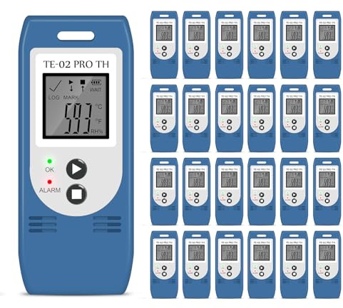 25-Pack ThermElc TE-02 Pro TH Temperatur und Feuchtigkeit Logger, Temperatur Datenlogger, Datalogger Automatische CSV/PDF-Erstellung, Vergleich Mehrerer Geräte für die Temperaturmessung in Kühlräumen