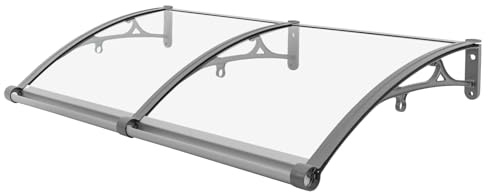 Vordach für Haustür 120 x 60cm, Überdachung Haustür aus Aluminium und Polycarbonat, Transparentes Haustürvordach, Pultvordach, Haustürdach, Türvordach für Eingangsbereich (Silber)