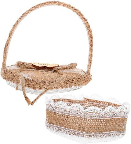 Veemoon Ringkissen Hochzeit Boho Blumenkorb Mit Jute Und Spitze - Romantisches Ringkörbchen Für Blumenmädchen - 115x85cm Ideal Für Hochzeiten Und Festliche Anlässe