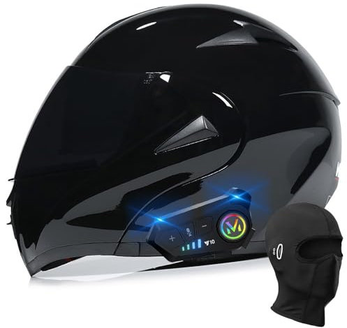 BYGMWEP Bluetooth Modular Motorbike Helmet, ECE Approved Flip Up Full Face Motorcycle Helmet, with Double Visor Built-in Speaker Headset Microphone, for Automatic Answering XS~XL
