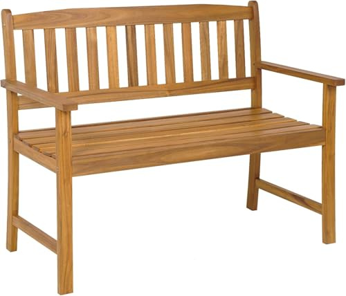 FANTASK Panchina da giardino in legno, resistente alle intemperie, 2 posti, in legno di acacia, portata fino a 360 kg, 110 x 56,5 x 86 cm, colore naturale