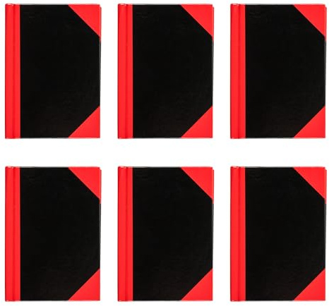 Idena 90368 - Notizbuch A7, 6 Stück, Kladde kariert mit 96 Blatt, 70 g/m², Hardcover Einband in Rot-Schwarz