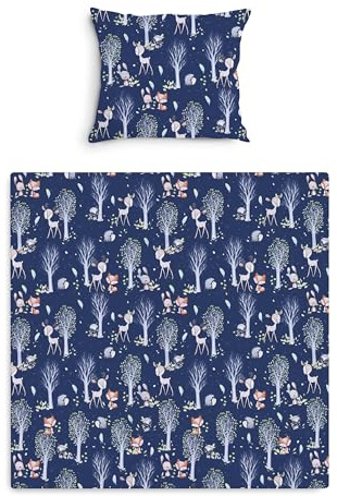 Amilian Baby Bettwäsche Set 2-teilig – 80x80 & 35x40 cm – Kinderwagen, Wiegen, Stubenwagen geeignet – Bettwäsche für Jungen und Mädchen – 100% Baumwolle - Zauberwald