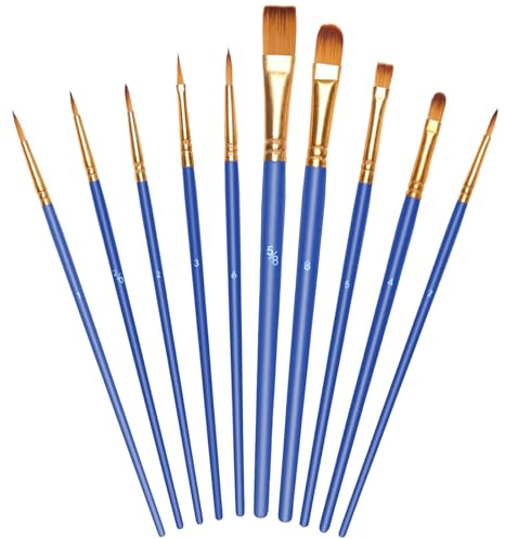 OSDUE 10 Stück Pinsel Set, Nylon Künstlerpinsel Hochwertige Premium Acrylfarben Pinselset für Aquarell Ölgemälde Malerei Ölfarben Brush Set für Anfänge Künstler, Blau