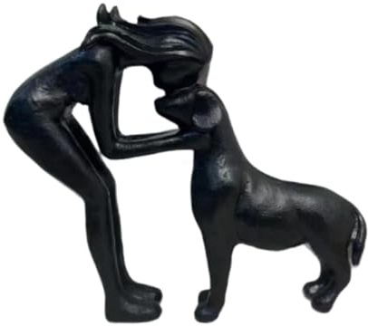 FytStycale Frau und Hund Figur Statue, Harzskulptur Hundefiguren Ornamente, handgeschnitzte Hund Schnittmodell für Hundeliebhaber, Wohnaccessoire für Büro, Wohnzimmer, Bücherregal, Schwarz