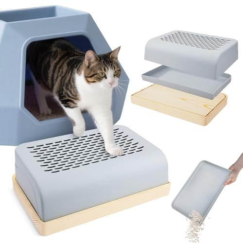 Windspeed Rampa per lettiera per gatti, con base in legno, riduce il tracciamento, facile da pulire, per gattini e gatti anziani