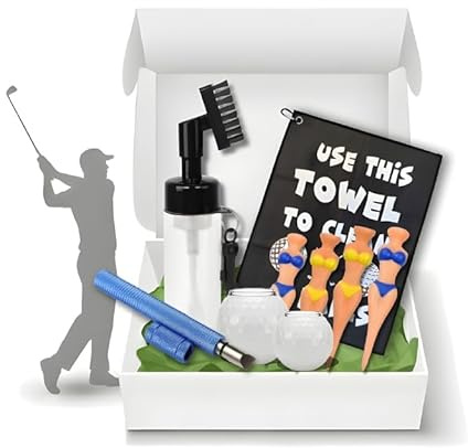 Cesto da golf per uomini, regali e regali per golfisti e ragazzi, include spazzola per la pulizia delle mazze da golf, affilascanalature, 12 tee da golf bikini, asciugamano da golf divertente e