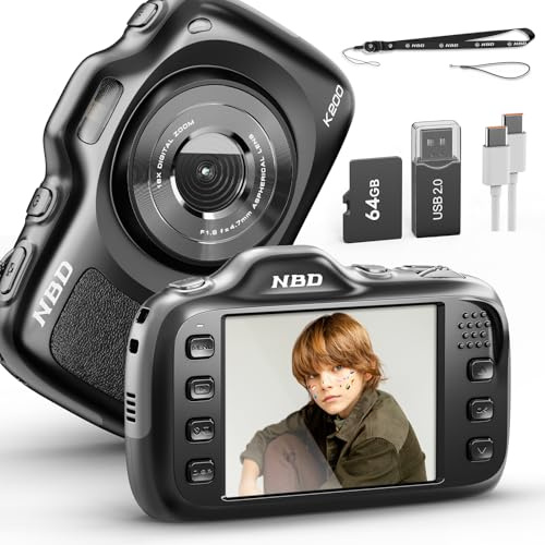 64MP&16X Zoom Appareil Photo Numérique, Appareils Photo de Vlogging 4K pour la Photographie avec Carte de 64Go, Appareil Photo Numérique Compact et Portable à Objectif Fixe, débutants et étudiants