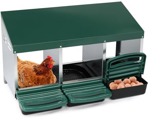 LEADZM Hühner Legenest 3 Abteile - Stabiles Metall Legenester für Hühner mit Eierfach, Hühnernest Abrollnes, Leicht zu reinigen, 81 x 51 x 47 cm, Grün
