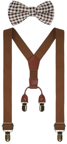 mifengda Boys Suspenders and Bow Tie Set Kids Suspenders and Pre-Tied Bow Tie Adjustable Toddler Baby Boy Suspenders BowTie Set for Kids Wedding Party 100th Day of School (Coffee)