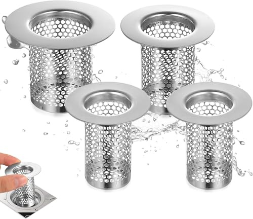 4 Pcs Atrapa Pelos Ducha, Filtro Desague Duchas, Filtro Fregadero Cocina, fFiltro Atrapapelos, Retenedor de Pelo Duchas, Tapón Desagüe Ducha de Acero Inoxidable para Lavabo Bañera Cocina(3 Tamaños)